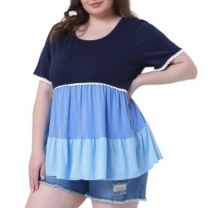 Agnes Orinda Women's Plus Size Babydoll Ruffle Tiered Short Sleeve Lace Trim Casual Loose Flowy Swing Blouses - 1 of 4