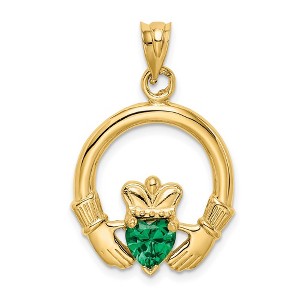 Black Bow Jewelry 14k Yellow Gold & Green CZ Claddagh Pendant, 20mm (3/4 inch) - 1 of 4
