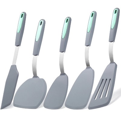 5 Pieces Silicone Spatula Set, BPA Free Silicone Turner Spatulas, Heat Resistance Durable Cooking Utensils Light Grey