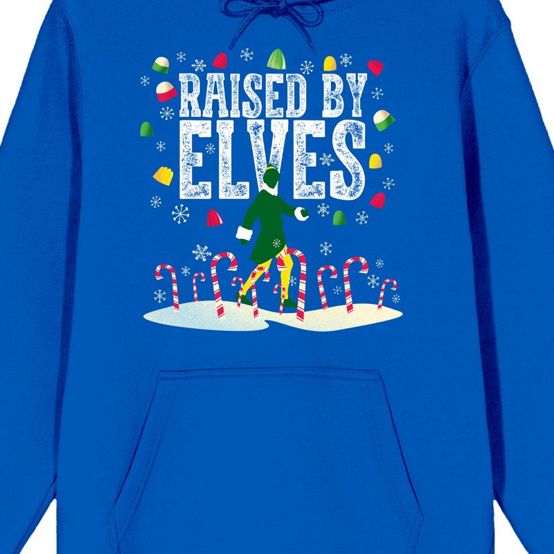 Elf Raised By Elves Long Sleeve Royal Blue Men's Hooded Sweatshirt, 2 of 4