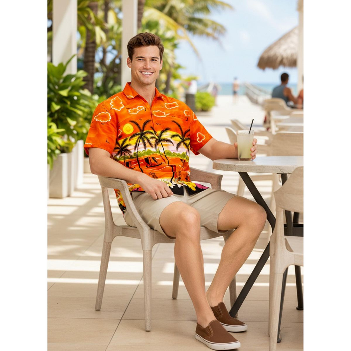 LA LEELA Mens Hawaiian Shirts Short Sleeve Button Down Shirt Mens Party Shirts Casual Vacation Summer Tropical Island Shirts Funny 7XL Orange,Floral - thumbnail 5