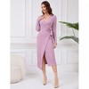 BLUEMING Women's V-Neck Asymmetric Knit Dress - Long Sleeve Belted Sweater Dress - 2 of 4