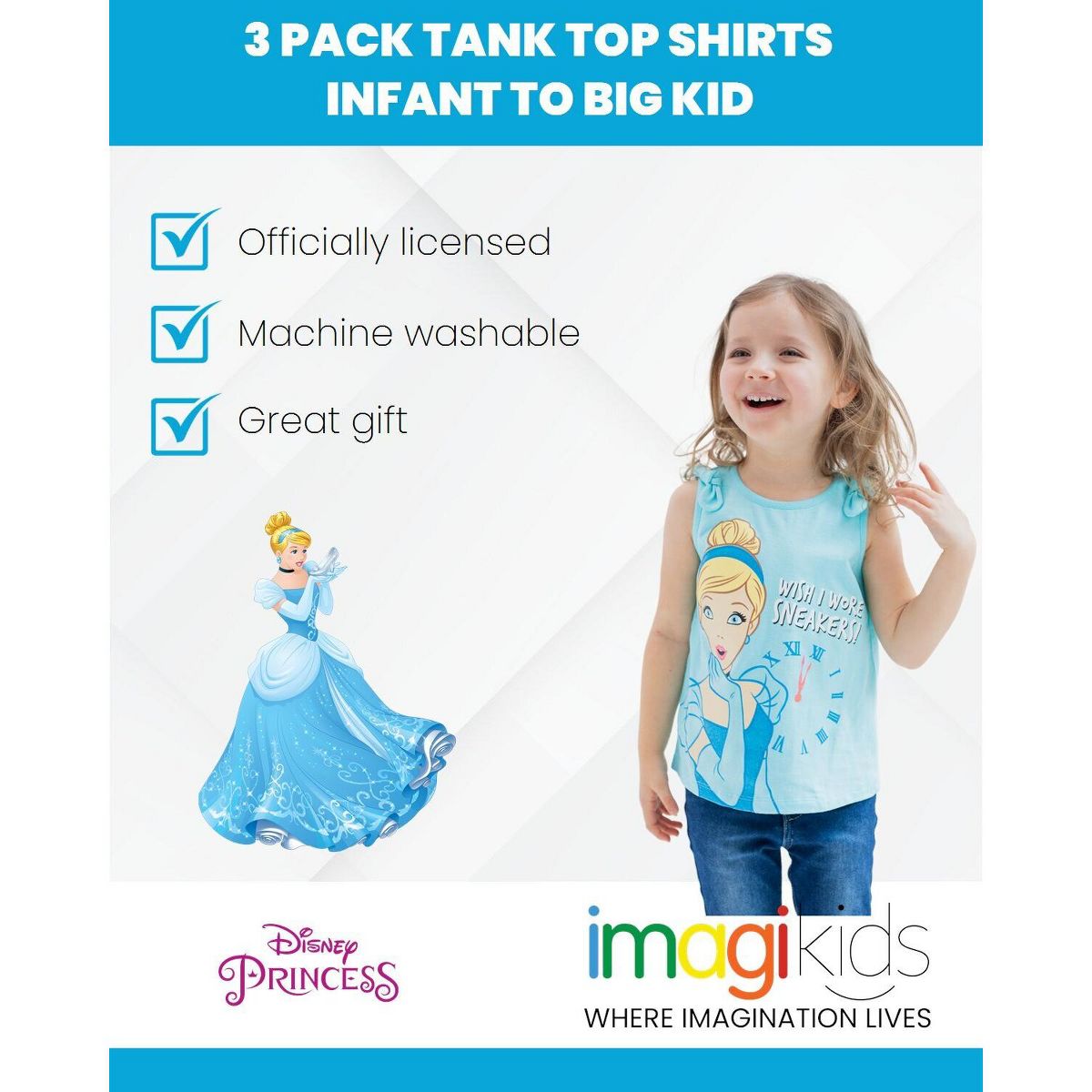 Disney Princess Girls' Sleeveless Tank Top Set Little Kid to Big Kid - thumbnail 3