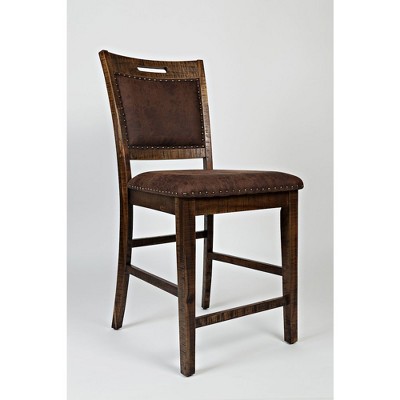 Rustic Brown Wood and Leather Counter Stool Set