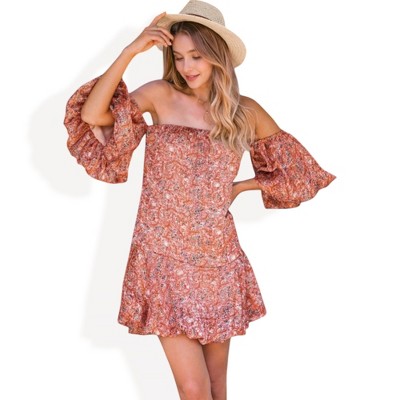 Anna-Kaci Women's Off-Shoulder Dress with Ruffled Sleeves and Hem