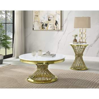 35" Fallon Coffee Table Engineering Stone and Gold Finish - Acme Furniture