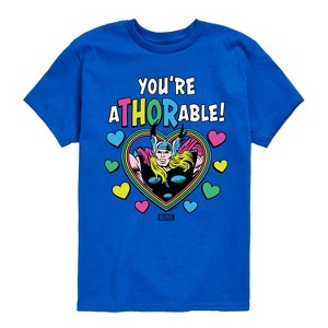 Boys' - Marvel - Thor Valentine You're Athorable Short Sleeve Graphic T-Shirt - 1 of 4