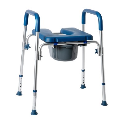 Blue and Gray Height Adjustable Multifunctional Commode and Shower Chair