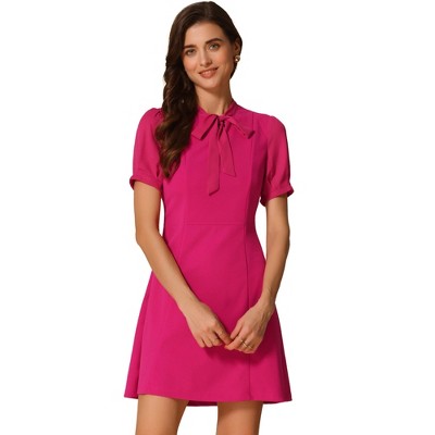 INSPIRE CHIC Women's Bow Tie Keyhole Neck Puff Sleeve Elegant Work Dress