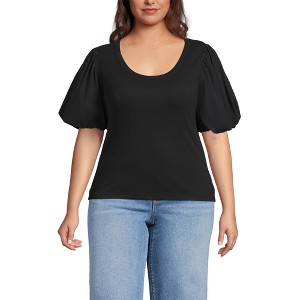 Lands' End Women's Drapey Rib Puff Sleeve Scoop Neck Top - 1 of 3
