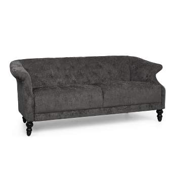 Morganton Contemporary Tufted 3 Seater Sofa Dark Charcoal/Dark Brown - Christopher Knight Home