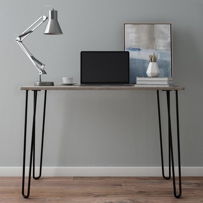 Hastings Home Desk With Hairpin Legs - Woodgrain Look, Steel Accents