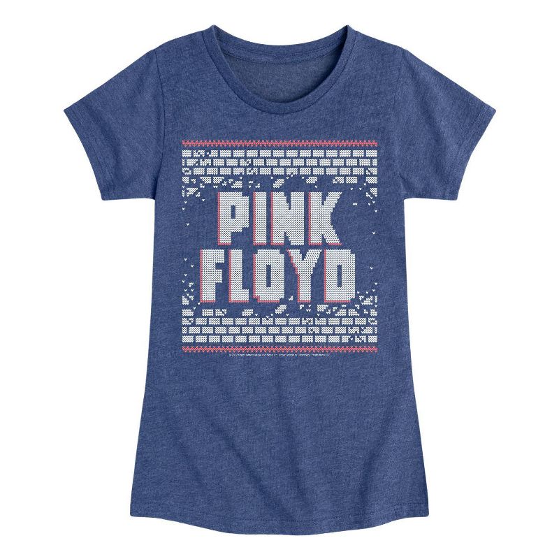 Girls' Pink Floyd The Wall Sweater Pattern Short Sleeve Graphic T-Shirt - Heather Navy Blue, 1 of 2
