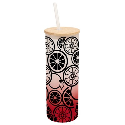 Elanze Designs Citrus Summer Lemon Lime Orange Wrap-Around Design 25 Ounce Frosted Gradient Glass On-The-Go Coffee Travel Skinny Tumbler Mug Cup,