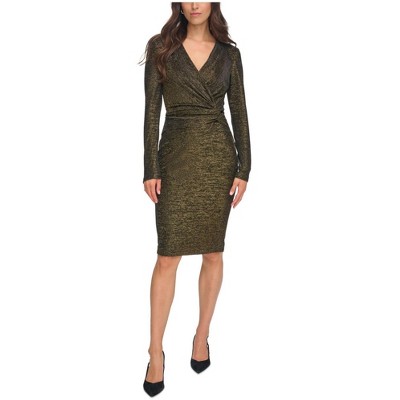 Calvin Klein Womens Faux Wrap Sheath Dress