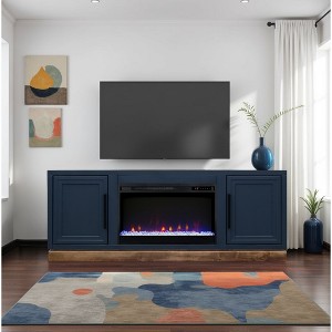 64" Poplar Solid and Okume Veneer Fireplace TV Stand with Two Doors, Two Shelves, Electric Fireplace Insert, Cable Management, and Remote Control - 1 of 4