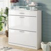 Slim Entryway Organizer with 2 Flip Drawers, Tempered Glass Top Shoe Storage Cabinet with Drawer, Free Standing Shoe Rack with LED Light for Hallway - 2 of 4