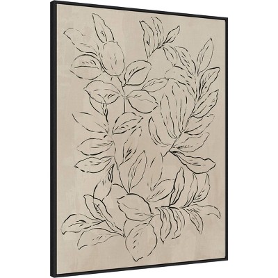 Outlined Leaves II Black and Beige Canvas Wall Art