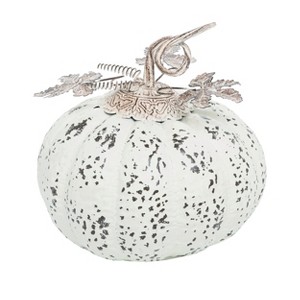 Transpac Medium Rustic White Metal Pumpkin Decorative Object for Fall Harvest Tabletop Decor and Gift Giving - 1 of 1
