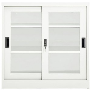vidaXL White Steel Filing Cabinet with Sliding Doors & Adjustable Shelves - Secure Office Storage Cabinet with Lock System, 35.4"x15.7"x35.4" - 1 of 4