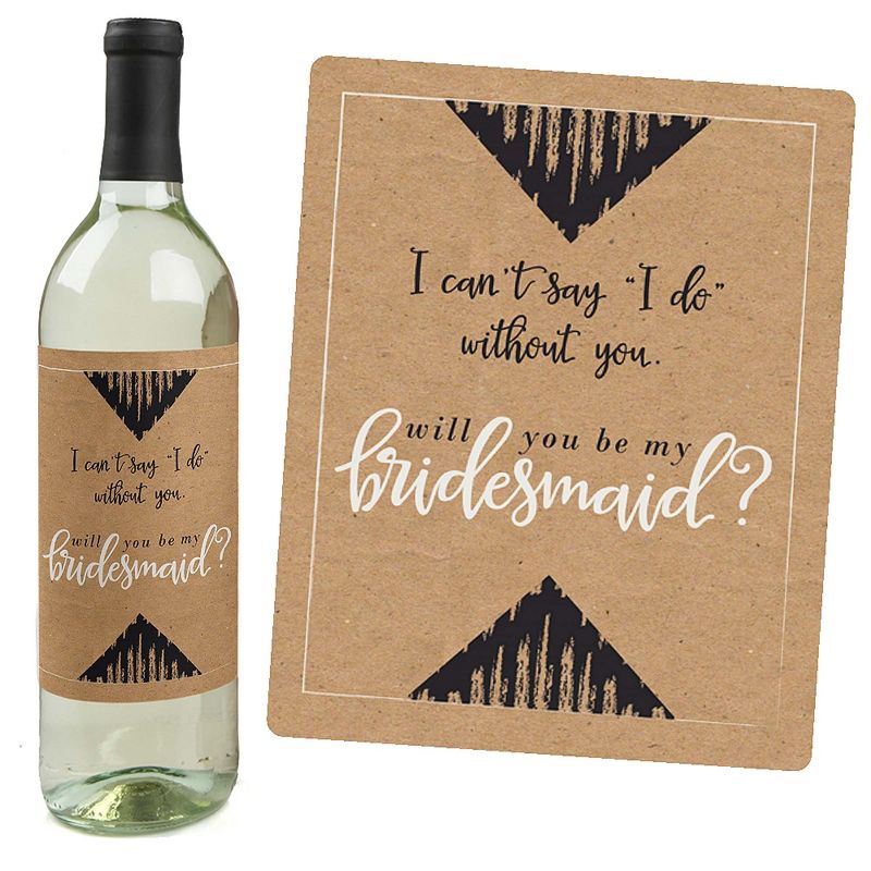 Big Dot of Happiness Rustic Kraft - Will You Be My Bridesmaid Gift for Women - Wine Bottle Label Stickers - Set of 4, 5 of 9