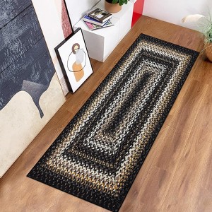 Washable Rug, Machine Washable Rugs for Bedroom, Braided Print Floor Cover, Rustic Low Pile Accent Carpet for Living Room Office, Black - 1 of 4