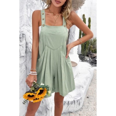 I AM A FASHION JUNKY Square Neck Pockets Button Tirm Ruched Romper
