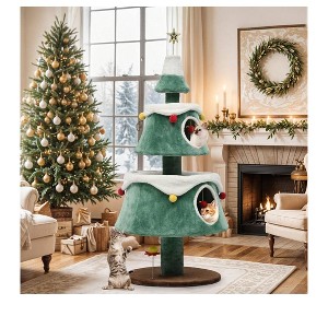 63in Christmas Cat Tree with 2 Storey House Tower For Indoor Cats With Teaser Toy Furniture For Christmas Decoration - 1 of 4
