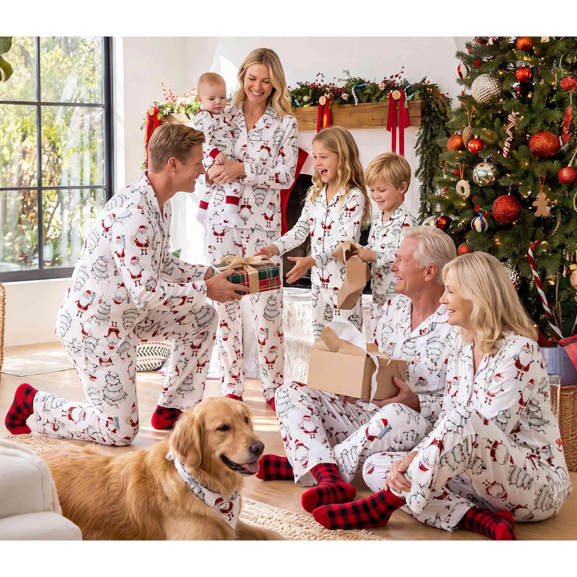 PATPAT Family Christmas Pajamas Matching Sets, Button-Down Pjs Includes Buffalo Plaid Socks Cozy Pajamas for Family