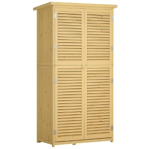 Aghana Digitals Natural Fir Wood Outdoor Storage Cabinet with 4 Shelves, Asphalt Tilted Roof, - 1 of 4