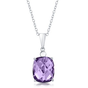 Simona Sterling Silver Four-Prong Checkered 5.7cttw Gem Necklace - Amethyst - Purple - 16+2 Inch - 1 of 2