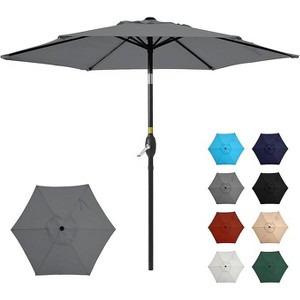 Heynemo 7.5 ft Patio Umbrella Outdoor Market Umbrella Tilt Button and Crank 6 Ribs for Deck Lawn Pool & Backyard - 1 of 4