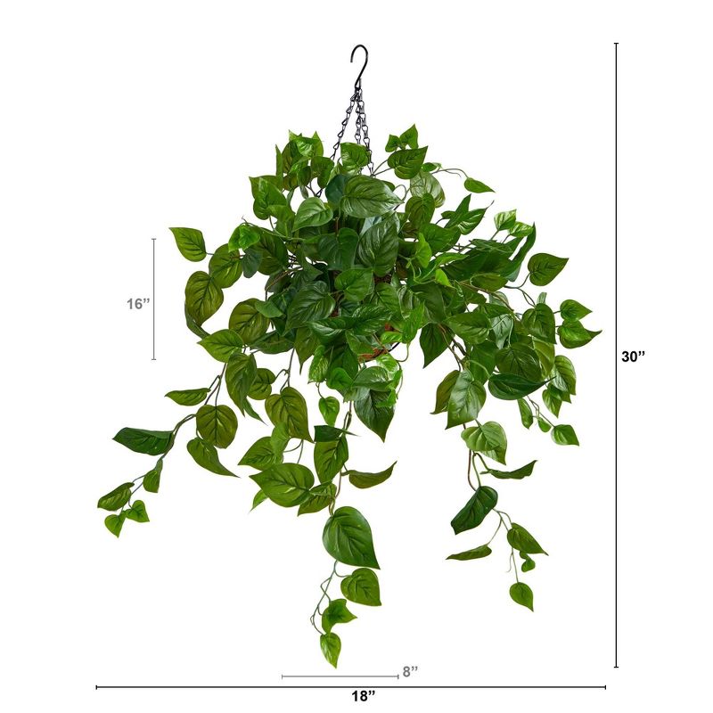 Nearly Natural 2.5-ft Philodendron Artificial Plant in Hanging Basket, 2 of 5