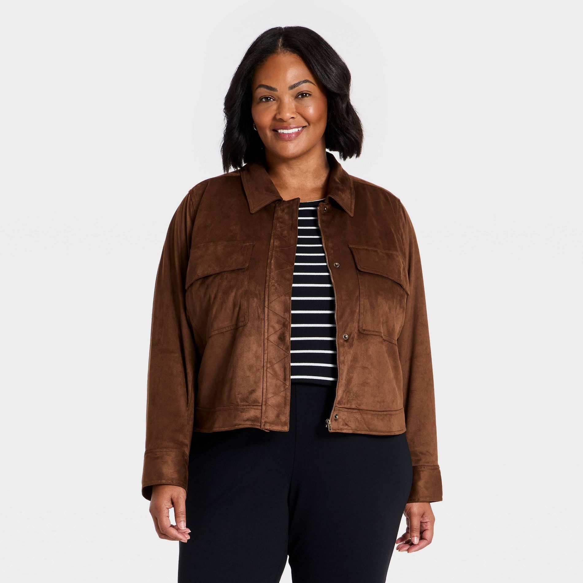 Women's Plus Faux Suede Jacket - Ava & Viv™ Brown