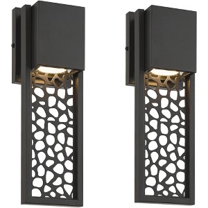 Possini Euro Design Possini Euro Miele 16"H Matte Black Outdoor LED Wall Light Set of 2 - 1 of 4