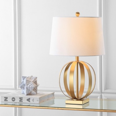 Euginia Sphere Gold-Finished Metal Table Lamp Set with White Cotton Shade