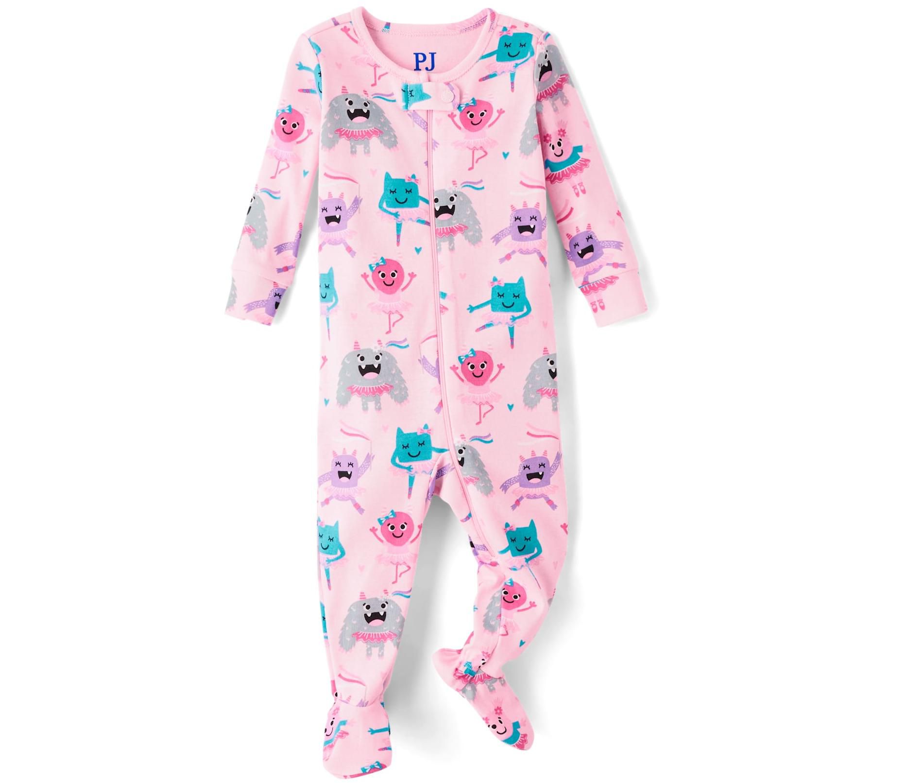 The Children's Place Baby Girls Long Sleeve Monster Ballerina Snug Fit Cotton Footed One Piece Pajamas