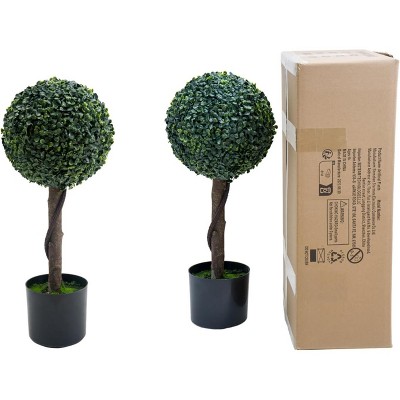 Artificial Topiary Ball Trees, Fake Greenery Milan Grass Ball Tree for Front Porch, Indoor Walkway, Entryway, Set of 2