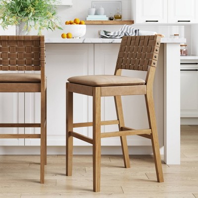 Nathan James Cohen Sear Counter Height Barstool: Rubberwood Frame, Faux ...