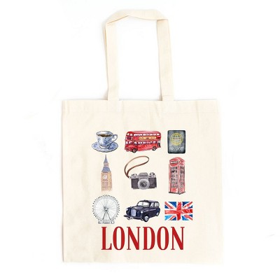 City Creek Prints London Travel Collage Canvas Tote Bag - 15x16 - Natural