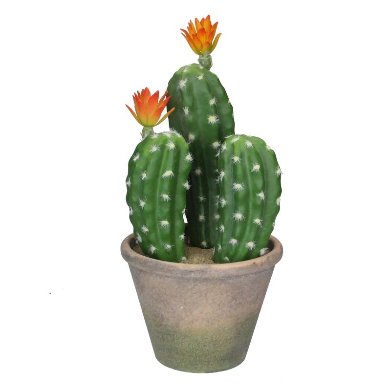 Allstate Floral 12.5" Green Flowering Column Cactus In A Ceramic Pot With Flowers, 1 of 3
