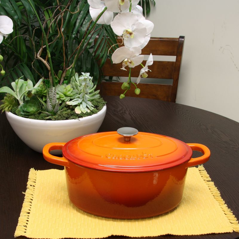 Crock Pot Artisan 7 Quart Enameled Cast Iron Oval Dutch Oven in Sunset Orange, 3 of 11