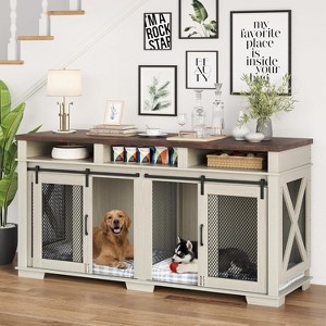 Dog Crate Furniture for 2 Large Medium Dogs 71" Dog Kennel with 3 Storage Compartments and Removable Divider,Double Dog Crates - 1 of 4