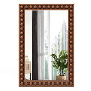 Costway 24" x 36" Rustic Decorative Wall Mirror with Solid Wood Frame Beads for Living Room Brown/White - 1 of 4