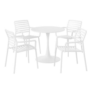 WestinTrends Playa 5-Piece Indoor Outdoor Metal Patio Dining Table Set With Stackable Plastic Patio Arm Chairs - 1 of 4