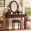 Vintage Vanity Desk with Adjustable Mirror Velvet-Lined Drawers Cushioned Stool Set for Dressing Area-3irtyhousy - 3 of 4