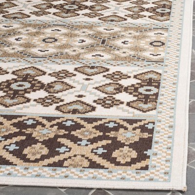 Cream and Chocolate Synthetic Rectangular Indoor/Outdoor Rug