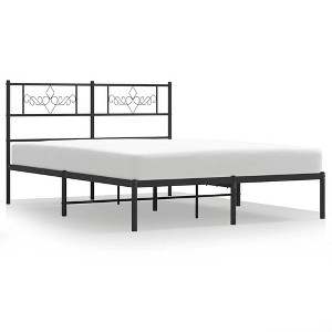 vidaXL Bed Frame Black Steel Full Bed Frame Rectangular - 53.1" x 74.8" Black with headboard - 1 of 4