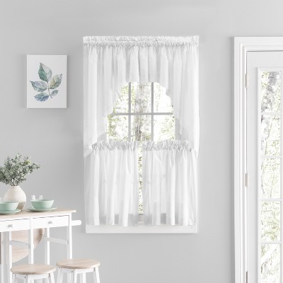 White Cotton Light-Filtering Rod Pocket Swag Curtain Pair