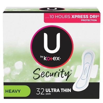 U by Kotex Security Ultra Thin Feminine Pads with Wings - 32ct